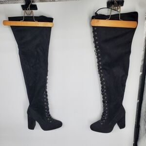 Shoedazzle Shoes Women 6.5 Janitha Lace Up Zip Up Boot Black